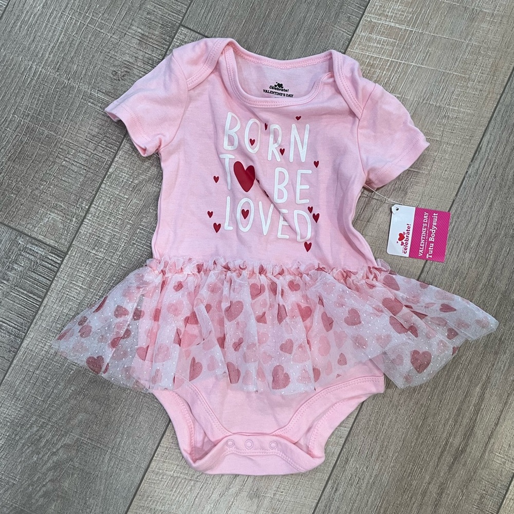 NEW! Pink Baby Onesie with Heart Tulle Skirt
